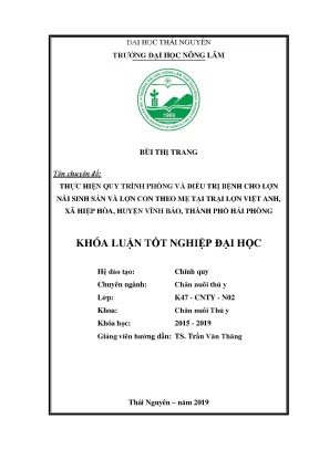 Luận văn thực hiện quy trình phòng và điều trị bệnh cho lợn nái sinh sản và lợn con theo mẹ tại trại lợn việt anh xã hiệp hòa huyện vĩnh bảo thành phố hải phòng