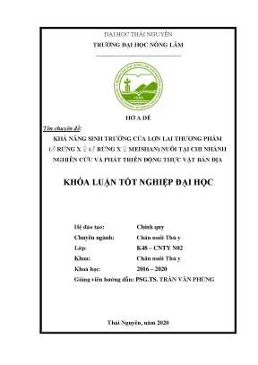 Luận văn khả năng sinh trưởng của lợn lai thương phẩm ♂ rừng x ♀ ♂ rừng x ♀ meishan tại cơ sở chăn nuôi của chi nhánh ncpt động thực vật bản địa