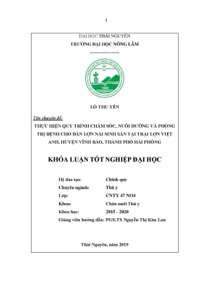 Luận văn thực hiện quy trình chăm sóc nuôi dưỡng và phòng trị bệnh cho đàn lợn nái sinh sản tại trại việt anh huyện vĩnh bảo thành phố hải phòng