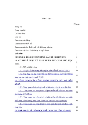 Luận án tiến sĩ giáo dục học nghiên cứu thực trạng và giải pháp phát triển thể chất cho học sinh trung học cơ sở ở thành phố cà mau