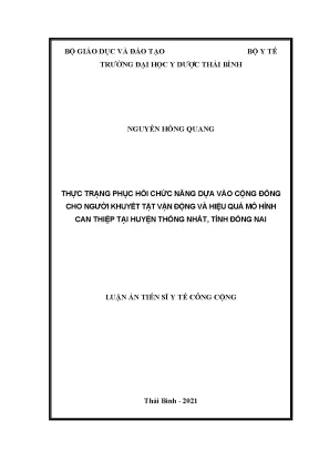 Luận án tiến sĩ thực trạng phục hồi chức năng dựa vào cộng đồng cho người khuyết tật vận động và hiệu quả mô hình can thiệp tại huyện thống nhất tỉnh đồng nai