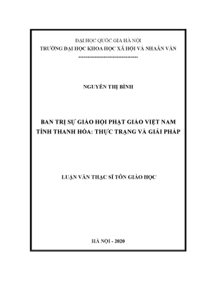 Luận văn thạc sĩ ban trị sự giáo hội phật giáo việt nam tỉnh thanh hóa thực trạng và giải pháp