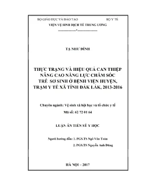 Luận án tiến sĩ thực trạng và hiệu quả can thiệp nâng cao năng lực chăm sóc trẻ sơ sinh ở bệnh viện huyện trạm y tế xã tỉnh đắk lắk