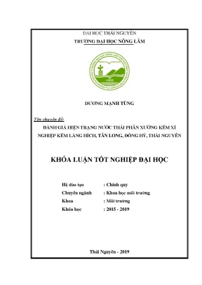 Luận văn đánh giá hiện trạng nước thải phân xưởng kẽm xí nghiệp kẽm làng hích tân long đồng hỷ thái nguyên