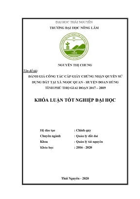 Luận văn đánh giá công tác cấp giấy chứng nhận quyền sử dụng đất trên địa bàn xã ngọc quan huyện đoan hùng tỉnh phú thọ giai đoạn 2017 2019