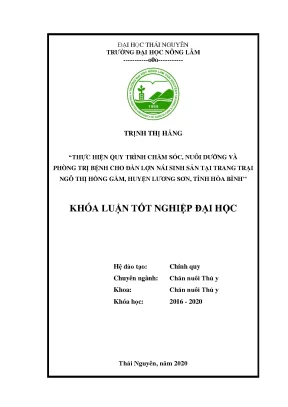 Luận văn thực hiện quy trình chăm sóc nuôi dưỡng và phòng trị bệnh cho lợn nái sinh sản tại trang trại ngô thị hồng gấm huyện lương sơn tỉnh hòa bình