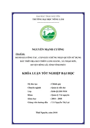 Luận văn đánh giá công tác cấp giấy chứng nhận quyền sử dụng đất trên địa bàn thôn làng giàng xã nhạo sơn huyện sông lô tỉnh vĩnh phúc