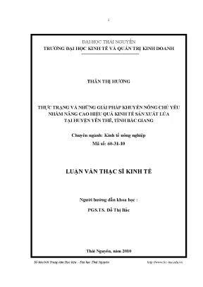 Luận văn luận văn thạc sĩ kinh tế thực trạng và những giải pháp khuyến nông chủ yếu nhằm nâng cao hiệu quả kinh tế sản xuất lúa tại huyện yên thế tỉnh bắc giang