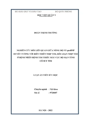 Luận án tiến sĩ nghiên cứu mối liên quan giữa nồng độ nt probnp huyết tương với biến thiên nhịp tim rối loạn nhịp tim ở bệnh nhân bệnh tim thiếu máu cục bộ mạn tính có suy tim