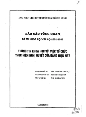 Luận văn kỷ yếu đề tài khoa học cấp bộ thông tin khoa học với việc tổ chức thực hiện nghị quyết của đảng hiện nay 2
