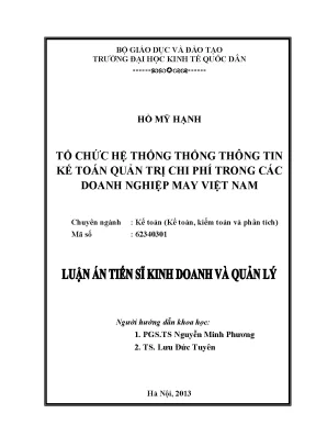 Luận án tiến sĩ tổ chức hệ thống thông tin kế toán quản trị chi phí trong các doanh nghiệp may việt nam