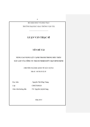 Nâng cao năng lực cạnh tranh trong đấu thầu xây lắp của công trách nhiệm hữu hạn bình định luận văn thạc sỹ kinh tế xây dựng