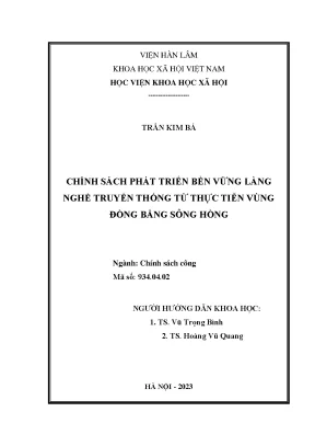 Luận án tiến sĩ chính sách công chính sách phát triển bền vững làng nghề truyền thống từ thực tiễn vùng đồng bằng sông hồng