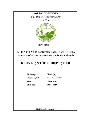Luận văn nghiên cứu về đa dạng tài nguyên cây thuốc của người hmông tại 2 xã chế cu nha và xã chế tạo huyện mù cang chải tỉnh yên bái