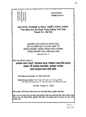Luận văn đánh giá thực trạng quá trình chuyển dịch kinh tế nông nghiệp nông thôn giai đoạn sau đổi mới