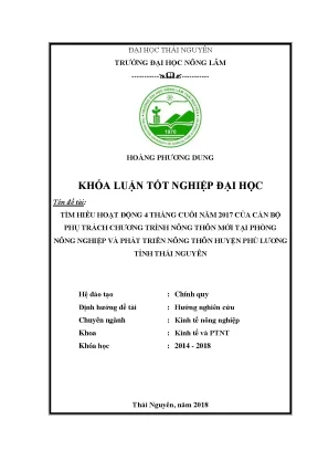 Luận văn tìm hiểu hoạt động 4 tháng cuối năm 2017 của cán bộ phụ trách chương trình nông thôn mới tại phòng nông nghiệp và phát triển nông thôn huyện phú lương