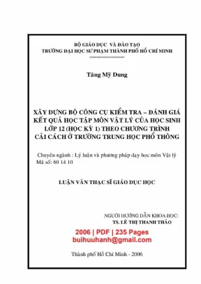 Luận văn thạc sĩ giáo dục học xây dựng bộ công cụ kiểm tra đánh giá kết quả học tập môn vật lý của học sinh lớp 12 học kỳ 1 theo chương trình cải cách ở trường trung học phổ thông