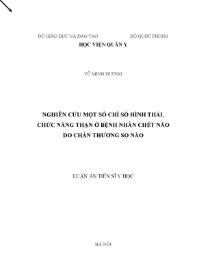 Luận án tiến sĩ nghiên cứu một số chỉ số hình thái chức năng thận ở bệnh nhân chết não do chấn thương sọ não