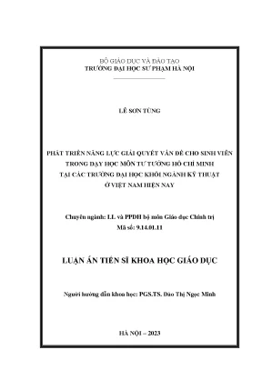 Luận án tiến sĩ phát triển năng lực giải quyết vấn đề cho sinh viên trong dạy học môn tư tưởng hồ chí minh tại các trường đại học khối ngành kỹ thuật ở việt nam hiện nay