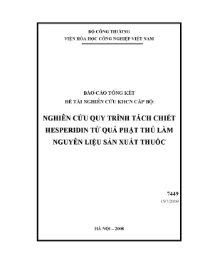 Luận văn nghiên cứu quy trình tách chiết hesperidin từ quả phật thủ làm nguyên liệu sản xuất thuốc