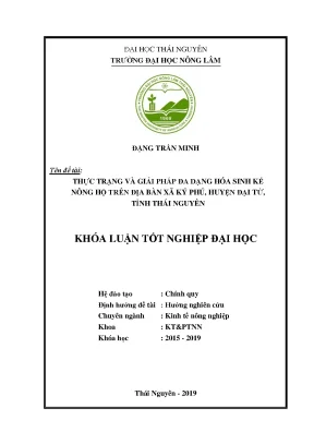 Luận văn thực trạng và giải pháp đa dạng hóa sinh kế nông hộ trên địa bàn xã ký phú huyện đại từ tỉnh thái nguyên
