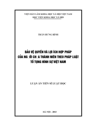 Luận án tiến sĩ bảo vệ quyền và lợi ích hợp pháp của người chưa thành niên theo pháp luật tố tụng hình sự việt nam