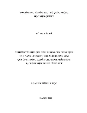 Luận án tiến sĩ nghiên cứu hiệu quả dinh dưỡng của dung dịch cao năng lượng tự chế nuôi dưỡng sớm qua ống thông dạ dày cho bệnh nhân nặng tại bệnh viện trung ương huế