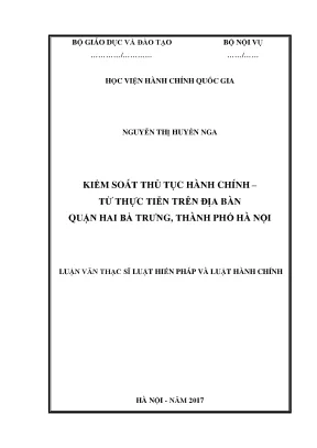 Luận văn thạc sĩ kiểm soát thủ tục hành chính từ thực tiễn trên địa bàn quận hai bà trưng thành phố hà nội