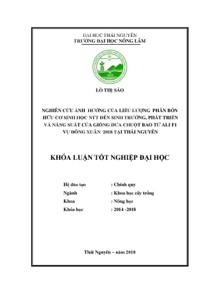 Luận văn nghiên cứu ảnh hưởng của liều lượng phân bón hữu cơ sinh học ntt đến sinh trưởng phát triển và năng suất của giống dưa chuột bao tửali f1