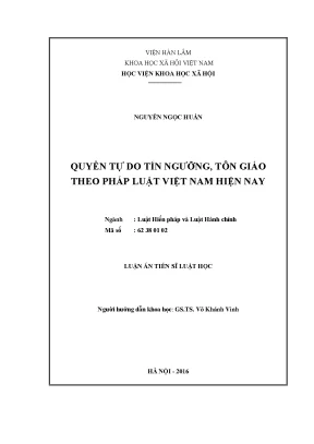 Luận án tiến sĩ luật học quyền tự do tín ngưỡng tôn giáo theo pháp luật việt nam hiện nay