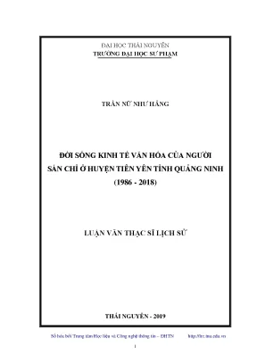 Luận văn thạc sĩ đời sống kinh tế văn hóa của người sán chỉ ở huyện tiên yên tỉnh quảng ninh 1986 2018