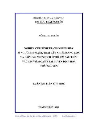 Luận án tiến sĩ nghiên cứu tình trạng nhiễm hbv ở người mẹ mang thai lây nhiễm sang con và đáp ứng miễn dịch ở trẻ em sau tiêm vắc xin viêm gan b tại huyện định hóa thái nguyên ts