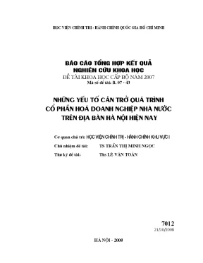 Luận văn những yếu tố cản trở quá trình cổ phần hóa doanh nghiệp nhà nước trên địa bàn hà nội hiện nay