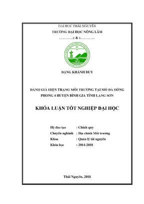 Luận văn đánh giá hiện trạng môi trường tại mỏ đá hồng phong 4 huyện bình gia tỉnh lạng sơn