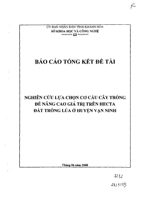 Luận văn nghiên cứu lựa chọn cơ cấu cây trồng để nâng cao giá trị trên hecta đất trồng lúa ở huyện vạn ninh
