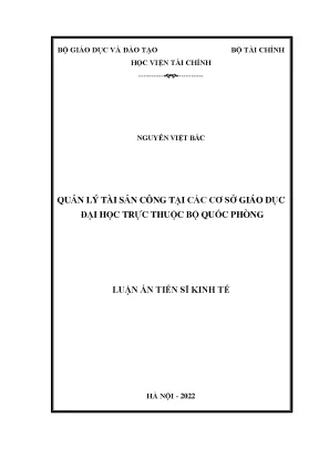 Luận án tiến sĩ quản lý tài sản công tại các cơ sở giáo dục đại học trực thuộc bộ quốc phòng