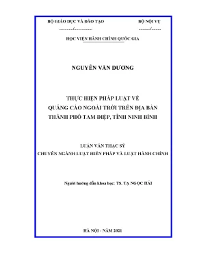 Luận văn thạc sĩ luật hiến pháp và luật hành chính thực hiện pháp luật về quảng cáo ngoài trời trên địa bàn thành phố tam điệp tỉnh ninh bình