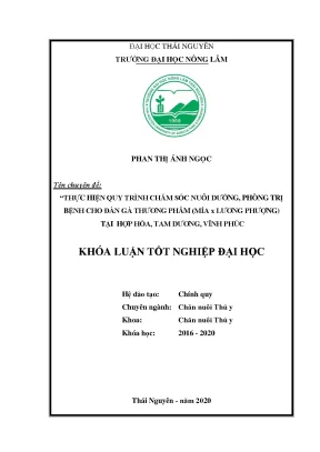 Luận văn thực hiện quy trình chăm sóc nuôi dưỡng phòng trị bệnh cho gà thương phẩm ♂mía x ♀lương phượng tại hợp hòa tam dương vĩnh phúc