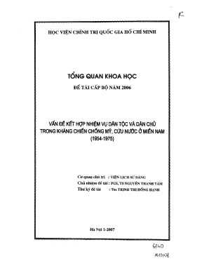 Luận văn vấn đề kết hợp nhiệm vụ dân tộc và dân chủ trong kháng chiến chống mỹ cứu nước ở miền nam 1954 1975