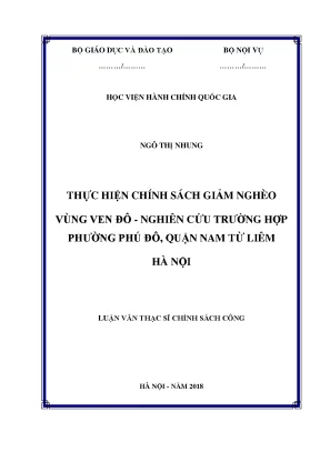 Luận văn thạc sĩ thực hiện chính sách giảm nghèo vùng ven đô nghiên cứu trường hợp phường phú đô quận nam từ liêm thành phố hà nội