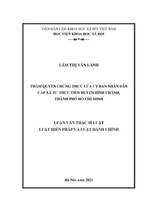 Luận văn thạc sĩ thẩm quyền chứng thực của ủy ban nhân dân cấp xã từ thực tiễn huyện bình chánh thành phố hồ chí minh