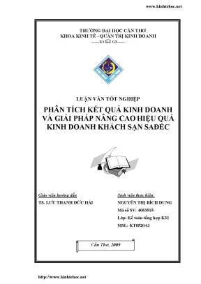 Luận văn phân tích kết quả kinh doanh và giải pháp nâng cao hiệu quả kinh doanh khách sạn sađéc