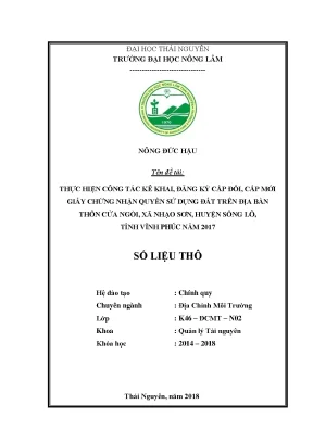 Luận văn thực hiện công tác kê khai đăng ký cấp đổi cấp mới giấy chứng nhận quyền sử dụng đất trên địa bàn thôn cửa ngòi xã nhạo sơn huyện sông lô