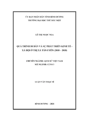 Luận văn thạc sĩ lịch sử việt nam quá trình di dân và sự phát triển kinh tế xã hội ở thị xã tân uyên 2010 2018