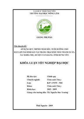 Luận văn áp dụng quy trình chăm sóc nuôi dưỡng cho đàn lợn nái sinh sản tại trang trại sinh thái thanh xuân xã nghĩa trụ huyện văn giang tỉnh hưng yên