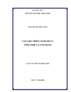 Luận án tiến sĩ vật liệu trên cơ sở zif 67 tổng hợp và ứng dụng