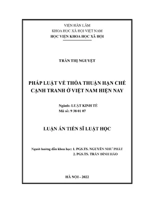Luận án tiến sĩ luật học pháp luật về thỏa thuận hạn chế cạnh tranh ở việt nam hiện nay