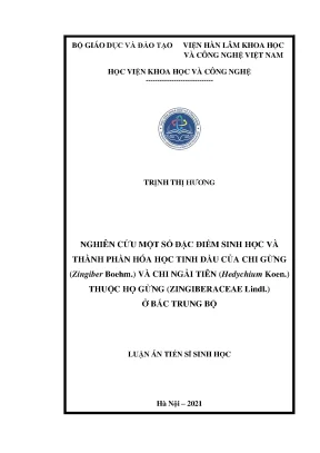 Luận án tiến sĩ sinh học nghiên cứu một số đặc điểm sinh học và thành phần hóa học tinh dầu của chi gừng zingiber boehm và chi ngải tiên hedychium koen thuộc họ gừng zingiberaceae lindl