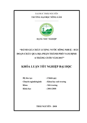 Luận văn đánh giá chất lượng nước sông nhuệ đáy đoạn chảy qua địa phận thành phố nam định 6 tháng cuối năm 2017
