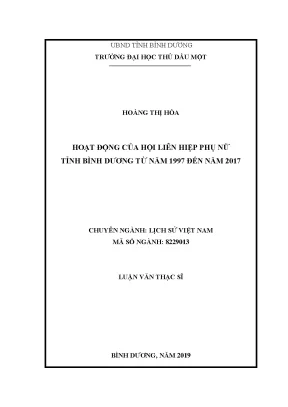 Luận văn thạc sĩ lịch sử việt nam hoạt động của hội liên hiệp phụ nữ tỉnh bình dương từ năm 1997 đến năm 2017